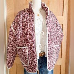 NWOT Quilted Floral Jacket Burgundy Pink | Cottagecore Lightweight Coat |